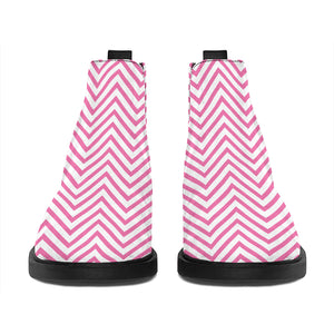 White And Pink Zigzag Pattern Print Flat Ankle Boots