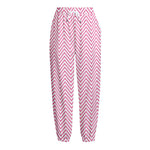 White And Pink Zigzag Pattern Print Fleece Lined Knit Pants