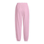 White And Pink Zigzag Pattern Print Fleece Lined Knit Pants