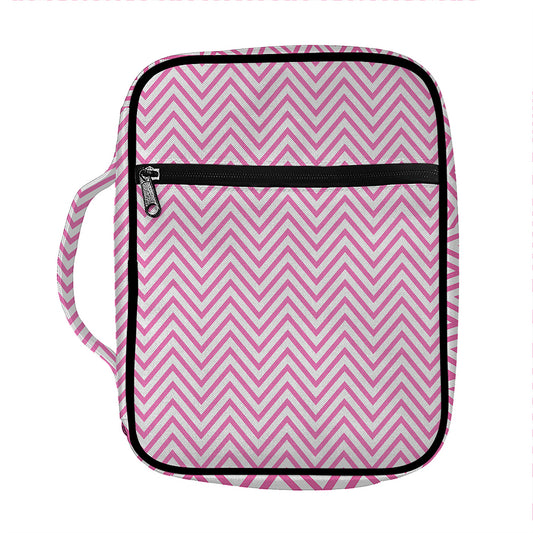 White And Pink Zigzag Pattern Print Front Pocket Bible Bag