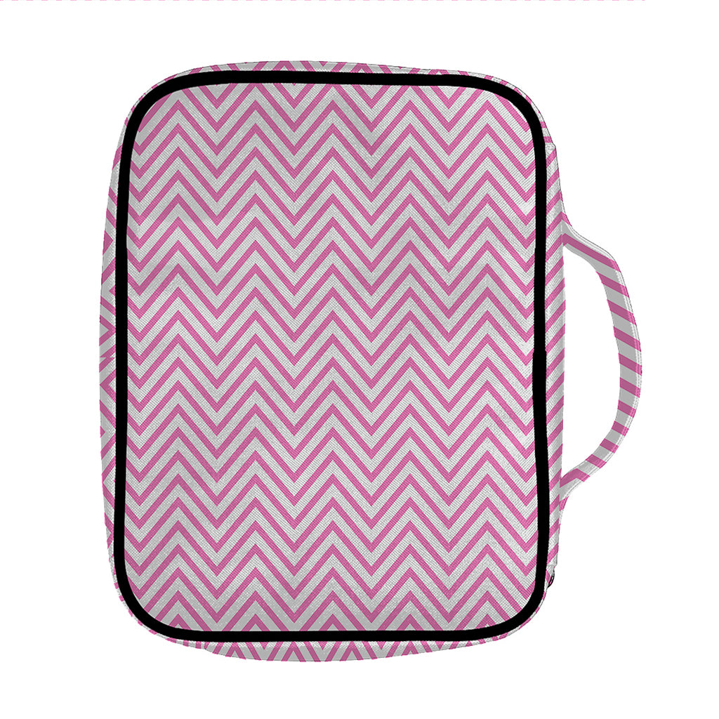 White And Pink Zigzag Pattern Print Front Pocket Bible Bag
