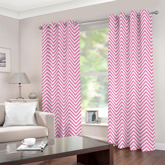 White And Pink Zigzag Pattern Print Grommet Curtains