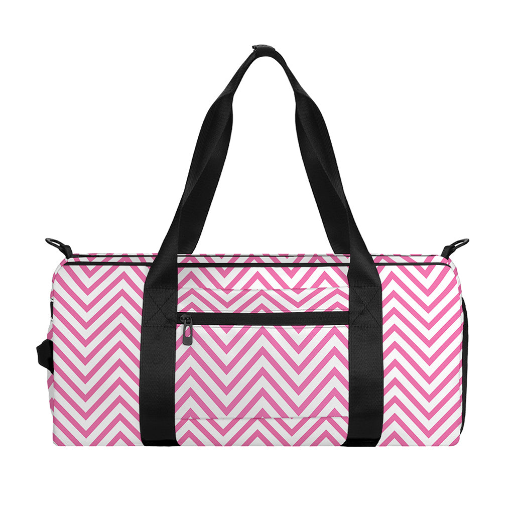 White And Pink Zigzag Pattern Print Gym Bag