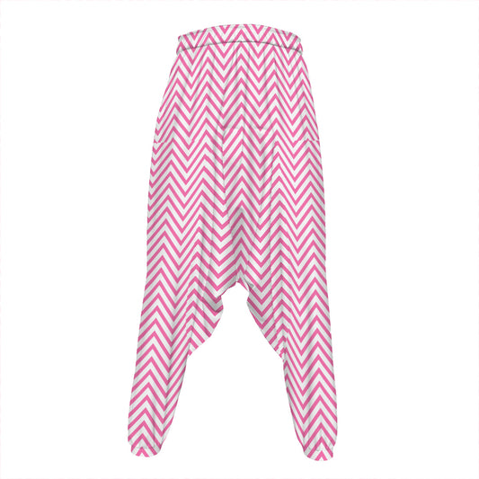 White And Pink Zigzag Pattern Print Hammer Pants