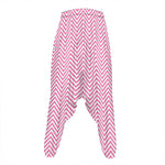 White And Pink Zigzag Pattern Print Hammer Pants