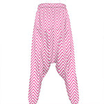 White And Pink Zigzag Pattern Print Hammer Pants