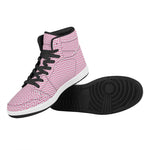 White And Pink Zigzag Pattern Print High Top Leather Sneakers