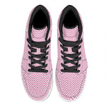 White And Pink Zigzag Pattern Print High Top Leather Sneakers