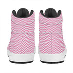 White And Pink Zigzag Pattern Print High Top Leather Sneakers