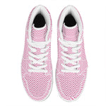 White And Pink Zigzag Pattern Print High Top Leather Sneakers
