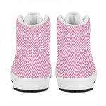 White And Pink Zigzag Pattern Print High Top Leather Sneakers