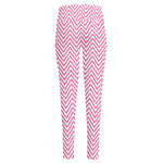 White And Pink Zigzag Pattern Print High-Waisted Pocket Leggings