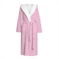 White And Pink Zigzag Pattern Print Hooded Bathrobe