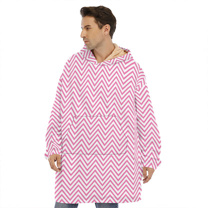 White And Pink Zigzag Pattern Print Hoodie Blanket
