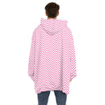 White And Pink Zigzag Pattern Print Hoodie Blanket