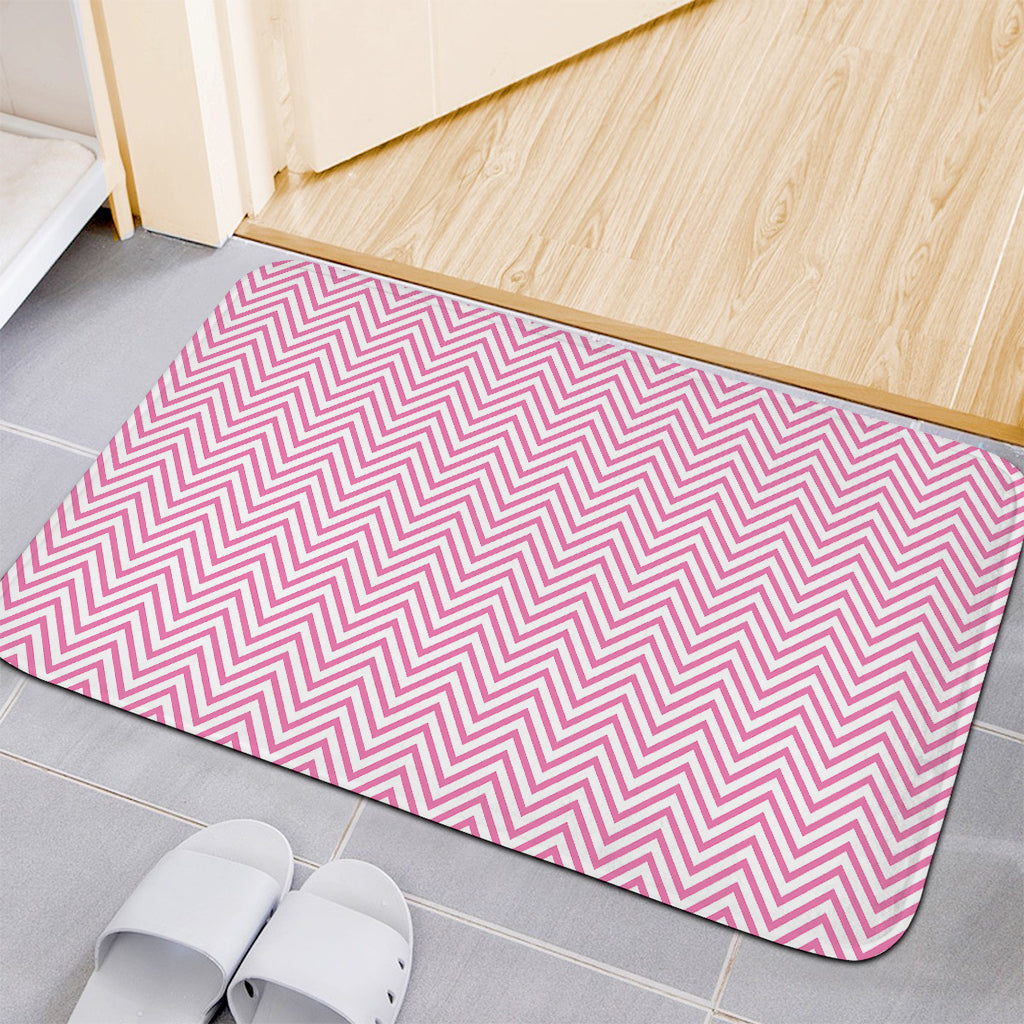 White And Pink Zigzag Pattern Print Indoor Door Mat