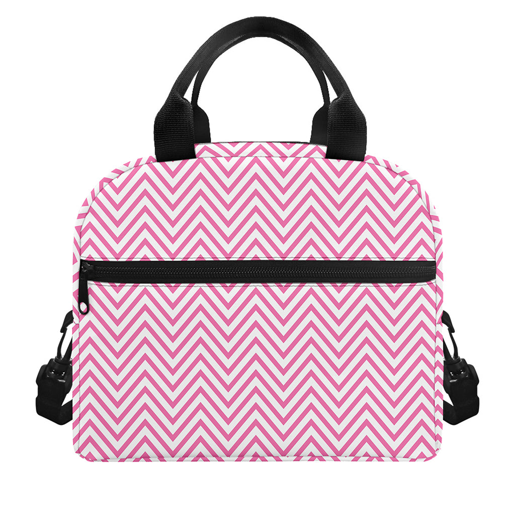 White And Pink Zigzag Pattern Print Insulated Lunch Bag