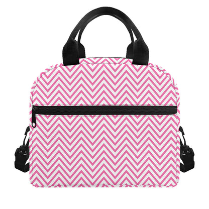 White And Pink Zigzag Pattern Print Insulated Lunch Bag