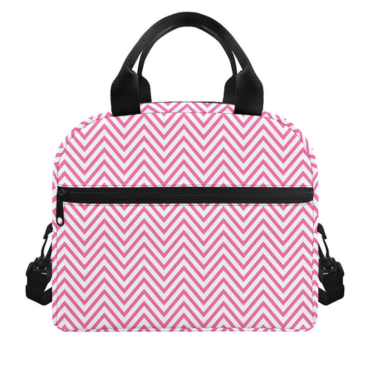 White And Pink Zigzag Pattern Print Insulated Lunch Bag