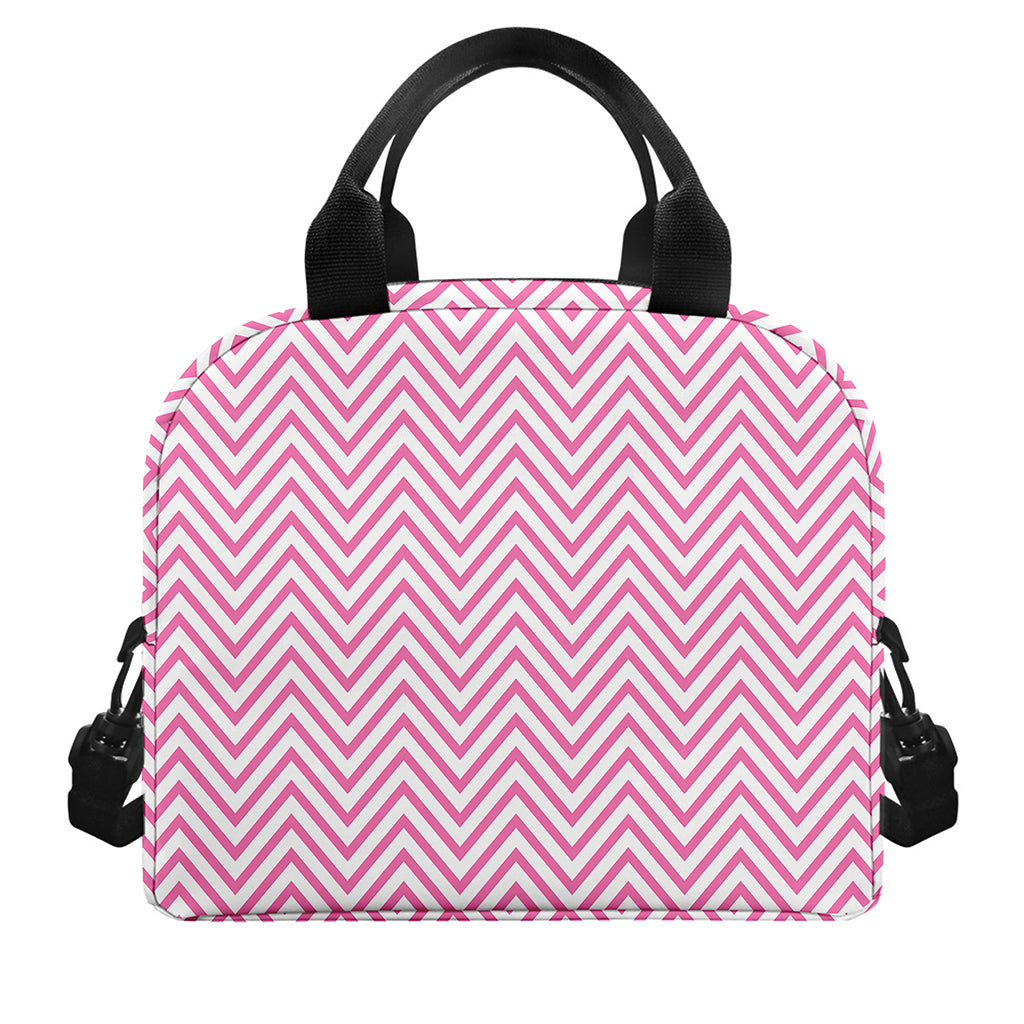 White And Pink Zigzag Pattern Print Insulated Lunch Bag