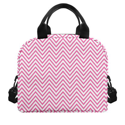 White And Pink Zigzag Pattern Print Insulated Lunch Bag