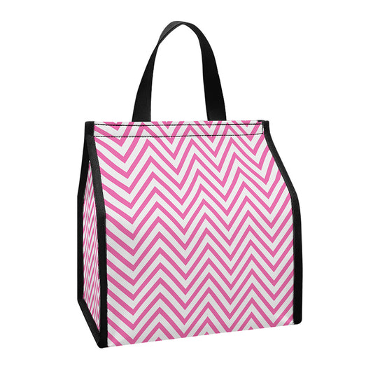 White And Pink Zigzag Pattern Print Insulated Lunch Tote