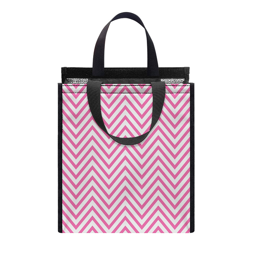 White And Pink Zigzag Pattern Print Insulated Lunch Tote
