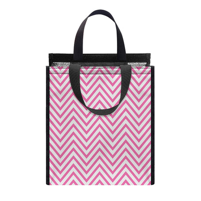 White And Pink Zigzag Pattern Print Insulated Lunch Tote