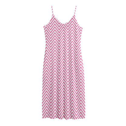 White And Pink Zigzag Pattern Print Jersey Midi Cami Dress