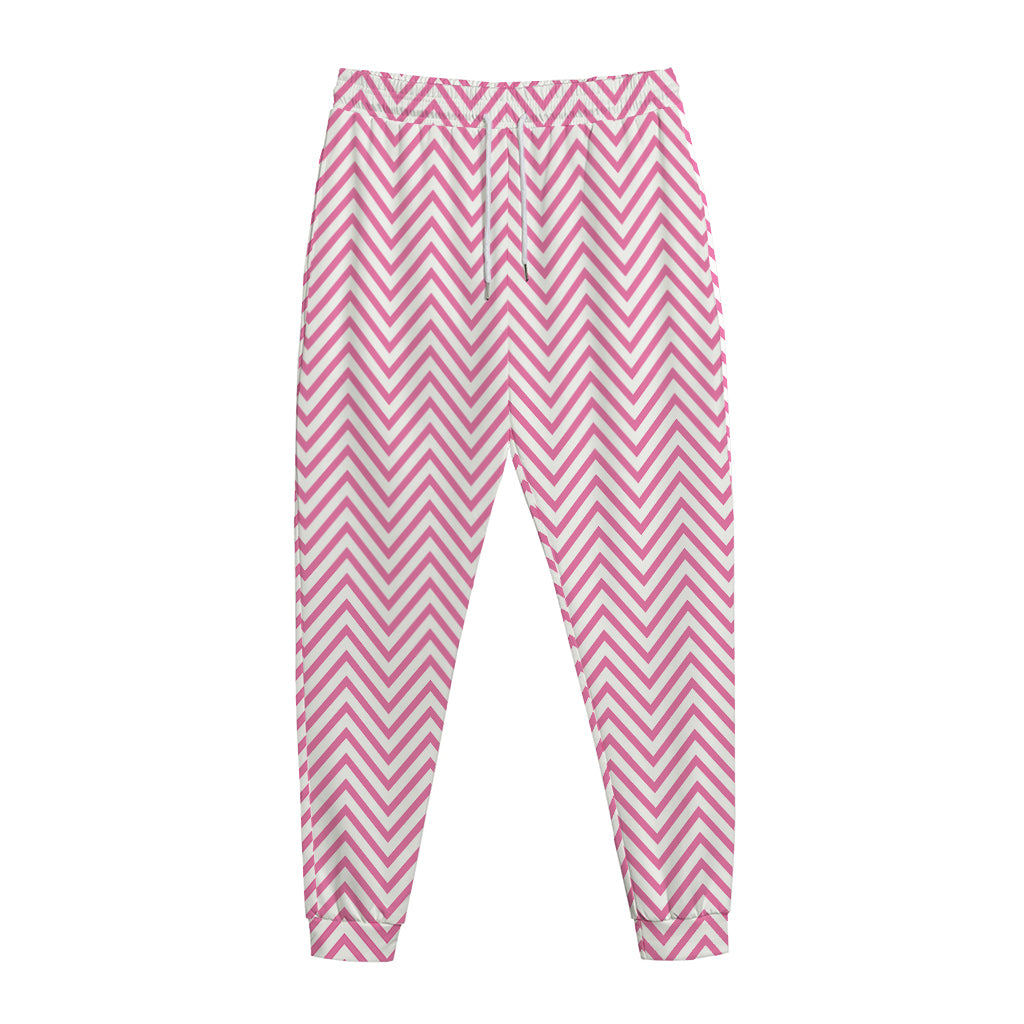 White And Pink Zigzag Pattern Print Jogger Pants