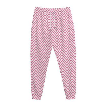 White And Pink Zigzag Pattern Print Jogger Pants