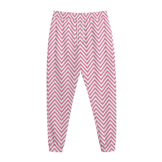 White And Pink Zigzag Pattern Print Jogger Pants