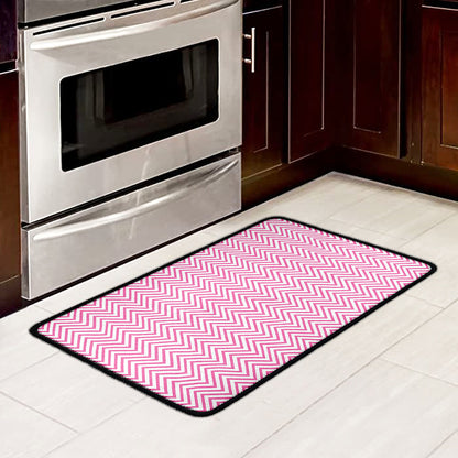 White And Pink Zigzag Pattern Print Kitchen Mat