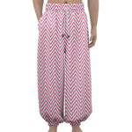 White And Pink Zigzag Pattern Print Lantern Pants