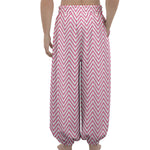 White And Pink Zigzag Pattern Print Lantern Pants