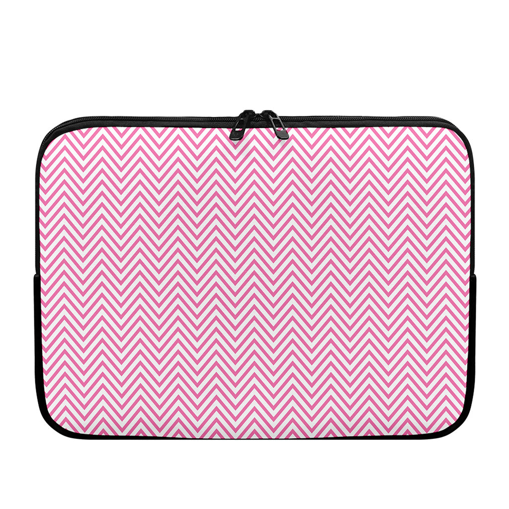 White And Pink Zigzag Pattern Print Laptop Sleeve