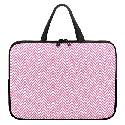 White And Pink Zigzag Pattern Print Laptop Sleeve With Handle