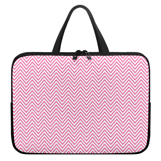 White And Pink Zigzag Pattern Print Laptop Sleeve With Handle