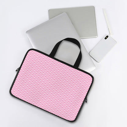 White And Pink Zigzag Pattern Print Laptop Sleeve With Handle