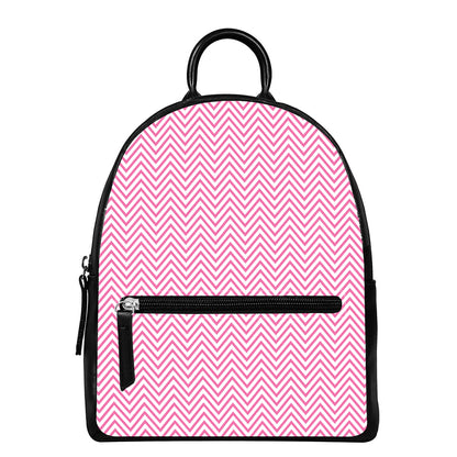White And Pink Zigzag Pattern Print Leather Backpack