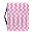 White And Pink Zigzag Pattern Print Leather Bible Cover