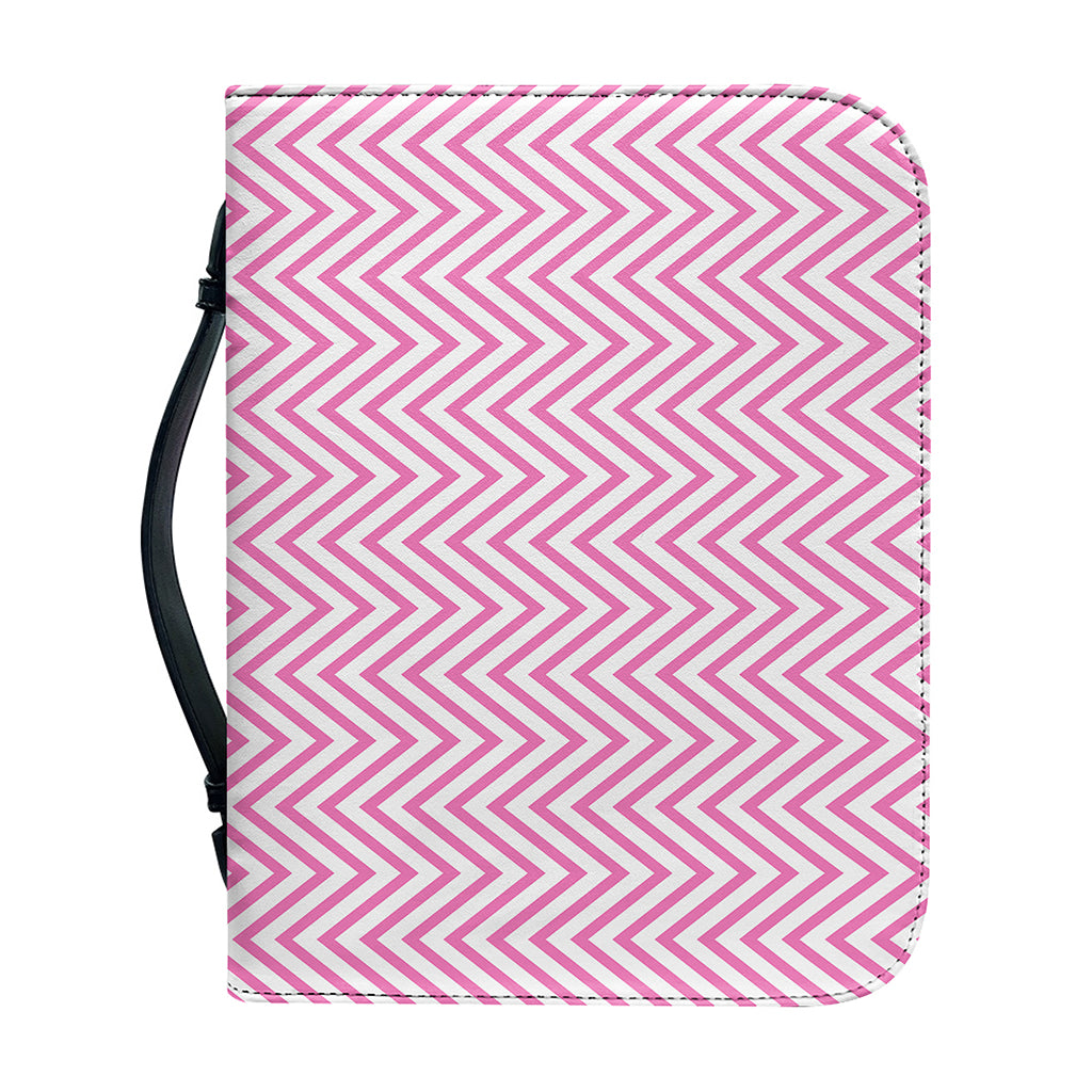 White And Pink Zigzag Pattern Print Leather Bible Cover