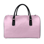 White And Pink Zigzag Pattern Print Leather Duffle Bag