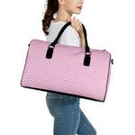 White And Pink Zigzag Pattern Print Leather Duffle Bag