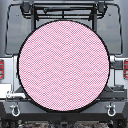 White And Pink Zigzag Pattern Print Leather Spare Tire Cover