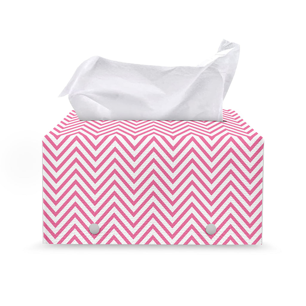 White And Pink Zigzag Pattern Print Leather Tissue Box Cover