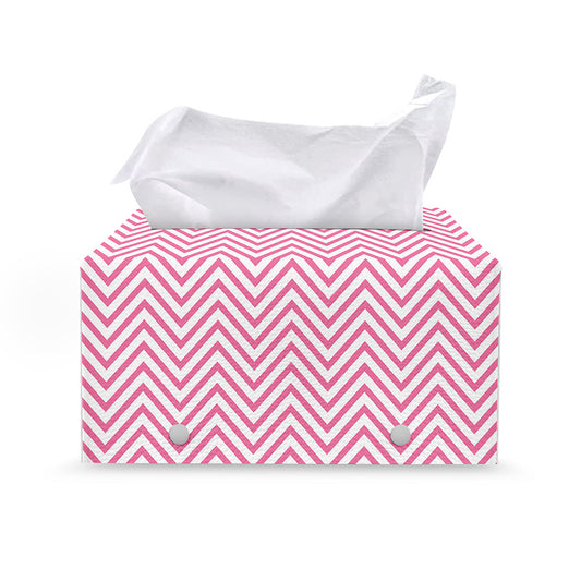 White And Pink Zigzag Pattern Print Leather Tissue Box Cover