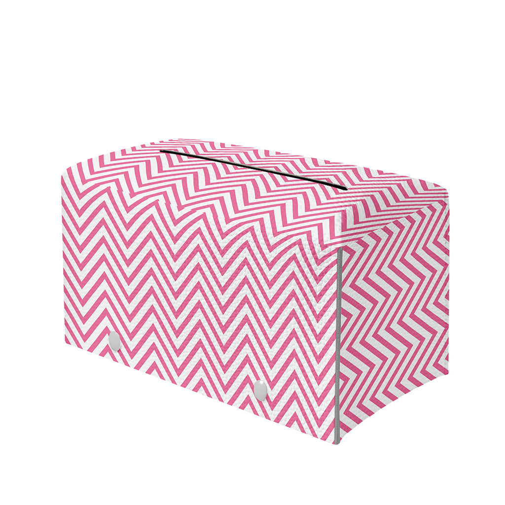 White And Pink Zigzag Pattern Print Leather Tissue Box Cover