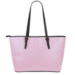 White And Pink Zigzag Pattern Print Leather Tote Bag