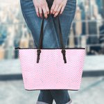White And Pink Zigzag Pattern Print Leather Tote Bag